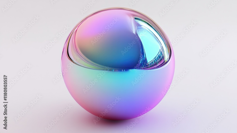 Iridescent 3D sphere with smooth reflections, beautifully isolated on a white background. Iridescent 3D sphere with smooth reflections, beautifully isolated on a white background.