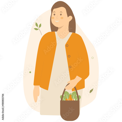 Green Lifestyle Human Illustration with Hand Drawn Design. Vector Character