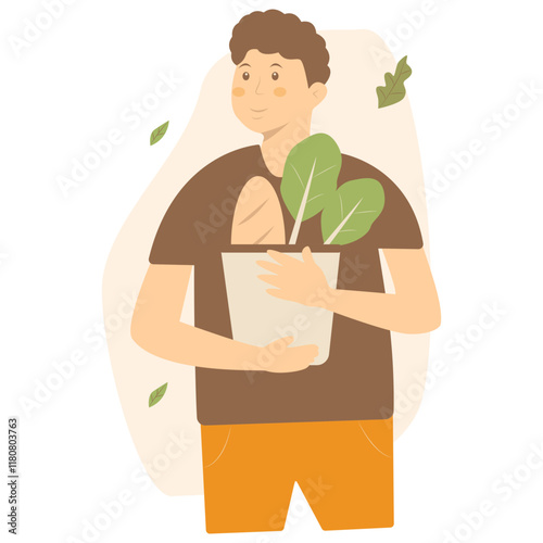 Green Lifestyle Human Illustration with Hand Drawn Design. Vector Character