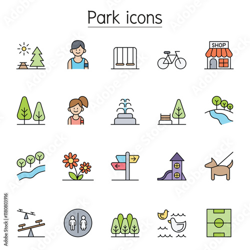 Park icon set in thin line style