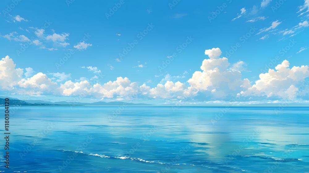 Obraz premium A clear sky and calm water meeting at the horizon, creating a relaxing, uninterrupted view of the sea