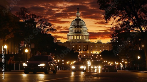 Dramatic sunset at the capitol building washington d.C. Photography urban landscape evening view government icon photo