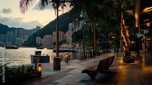 Evening serenity at tsim sha tsui promenade hong kong urban landscape photography calm waters city lights photo