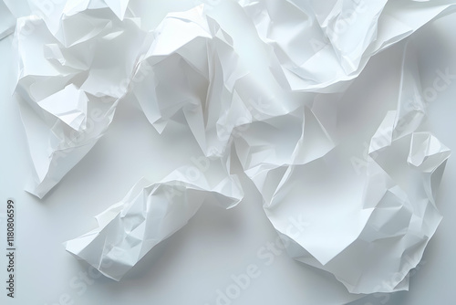Abstract image of crumpled white paper, textured background, perfect for design projects needing a minimalist or creative feel.