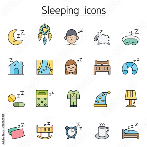 Sleeping icon set in thin line style