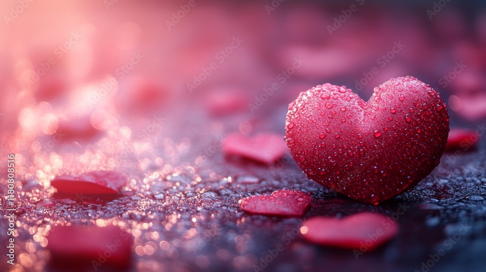 Obraz premium Dew-Kissed Red Heart Romantic Valentine's Day Image