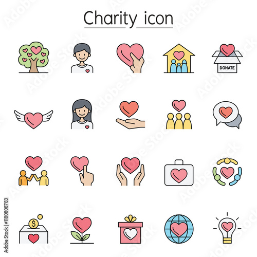 Charity & Donation icons set in thin line style