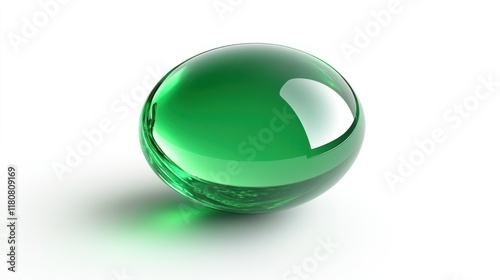 Shiny green 3D ellipsoid with a reflective finish, beautifully isolated on a white background.