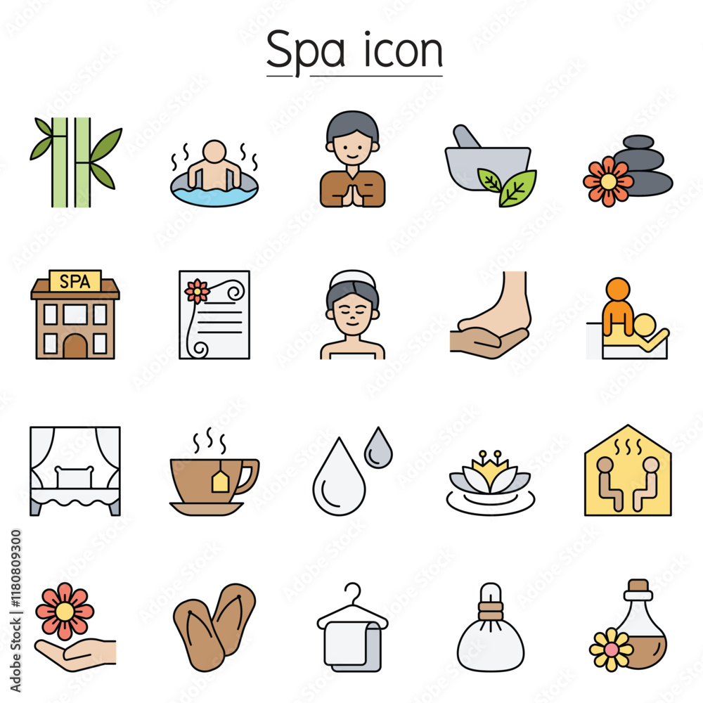 Foto Spa, Aromatherapy icon set in thin line style