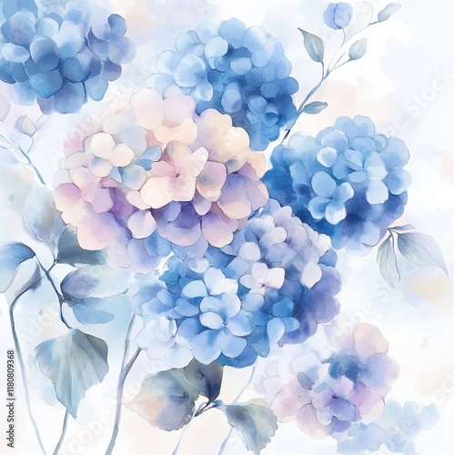 Serene Blue Hydrangeas in Watercolor