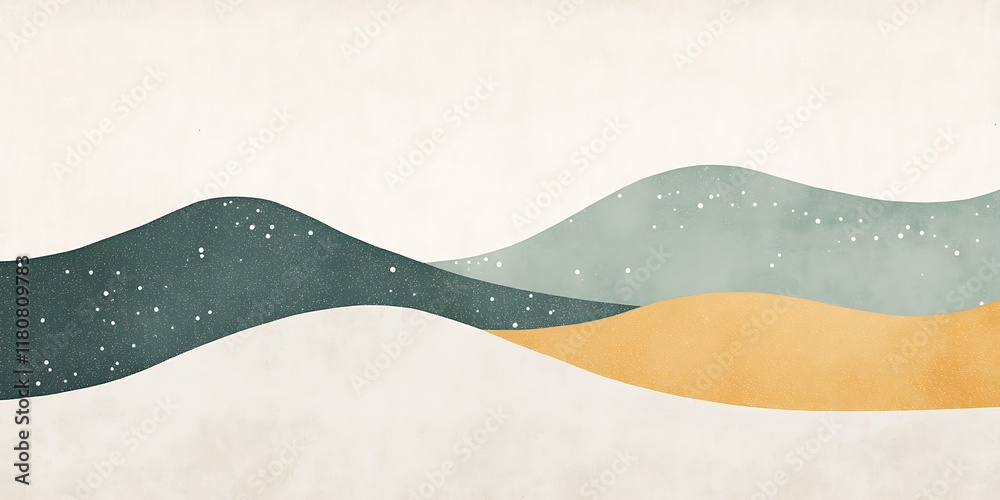 Abstract landscape, wavy hills, calming scene, pastel colors, design background.