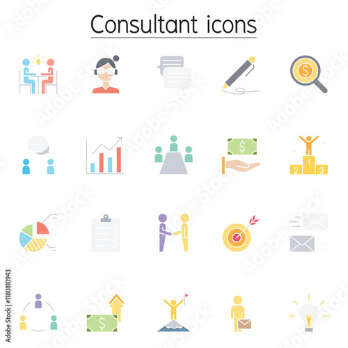Business consulting icon set in thin line style