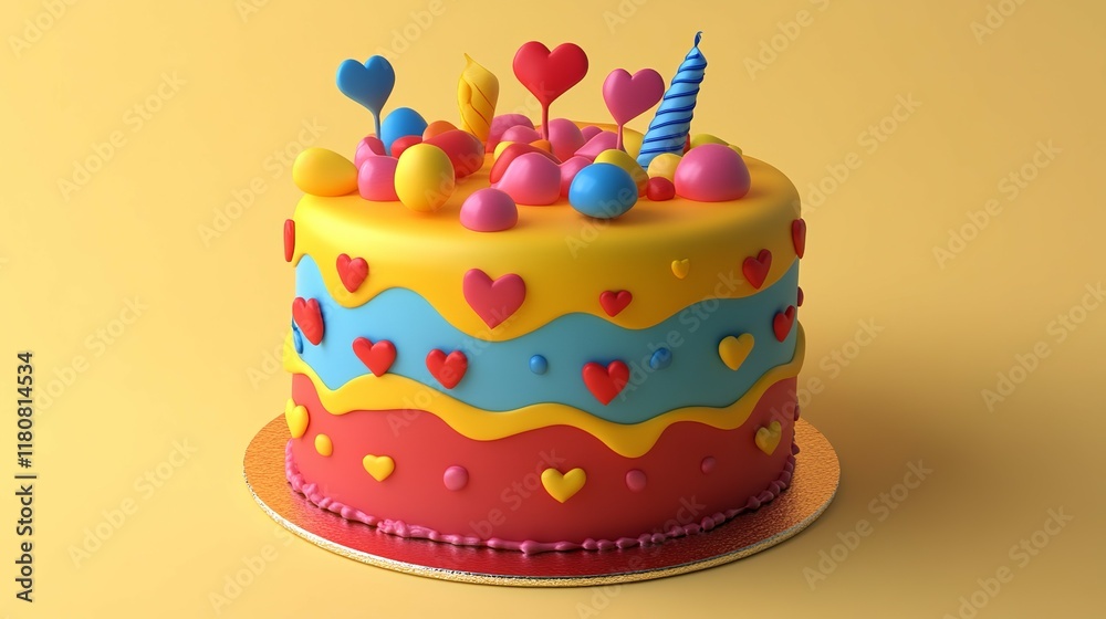 Birthday cake with colorful cream, delicious and attractive Birthday cake with colorful cream, delicious and attractive