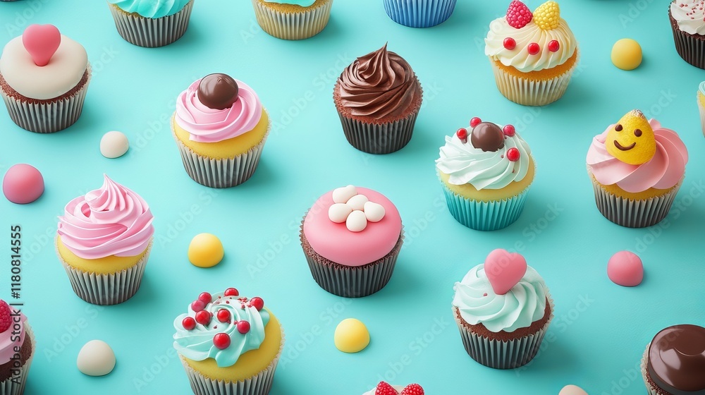 Birthday cake with colorful cream, delicious and attractive Birthday cake with colorful cream, delicious and attractive