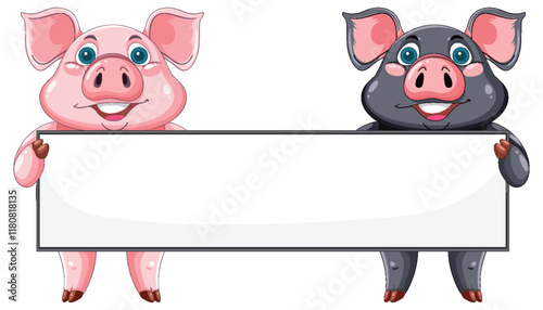 Cute Pigs Holding Blank Sign