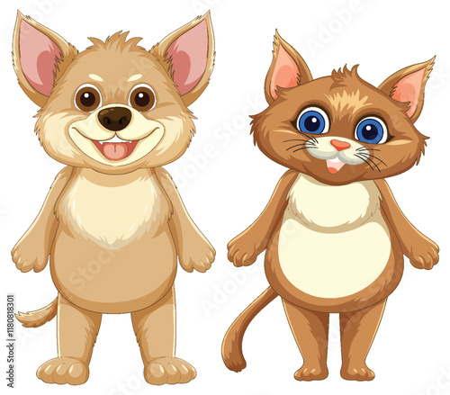 Cute Cartoon Dog and Cat Duo