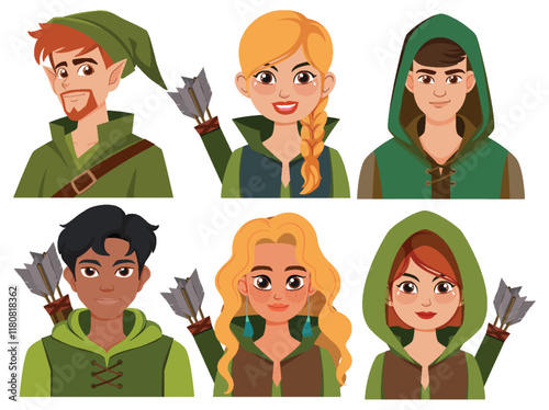 Medieval Archer Characters in Green Attire