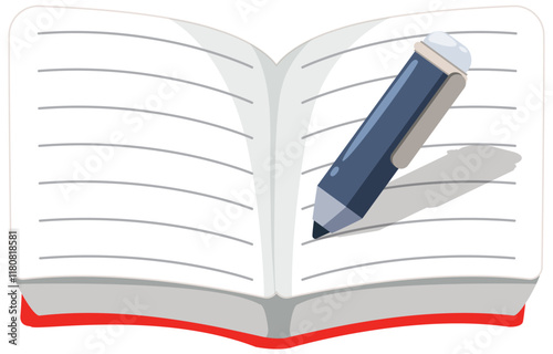 Open Notebook with Pen Illustration