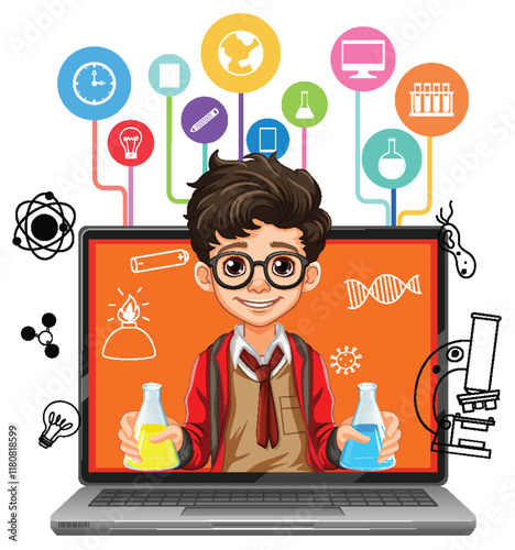 Young Scientist with Beakers