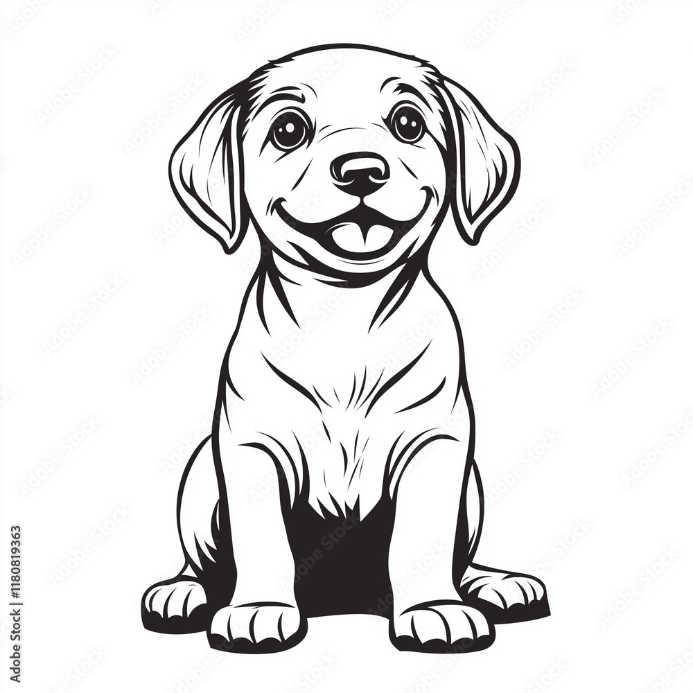 Fototapeta premium Simple line drawing of a golden on a white background, with a simple design, 