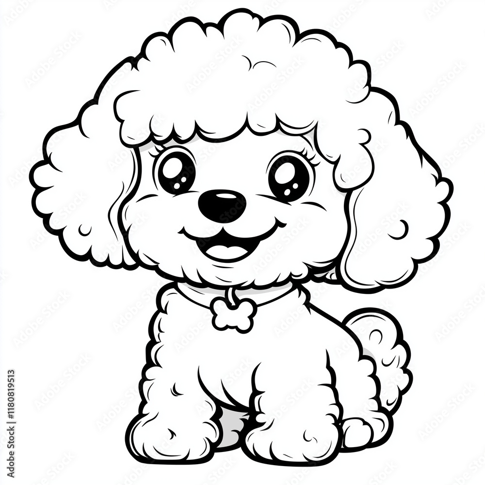 Simple line drawing of a baby poodle full body on a white background, Simple line drawing of a baby poodle full body on a white background,