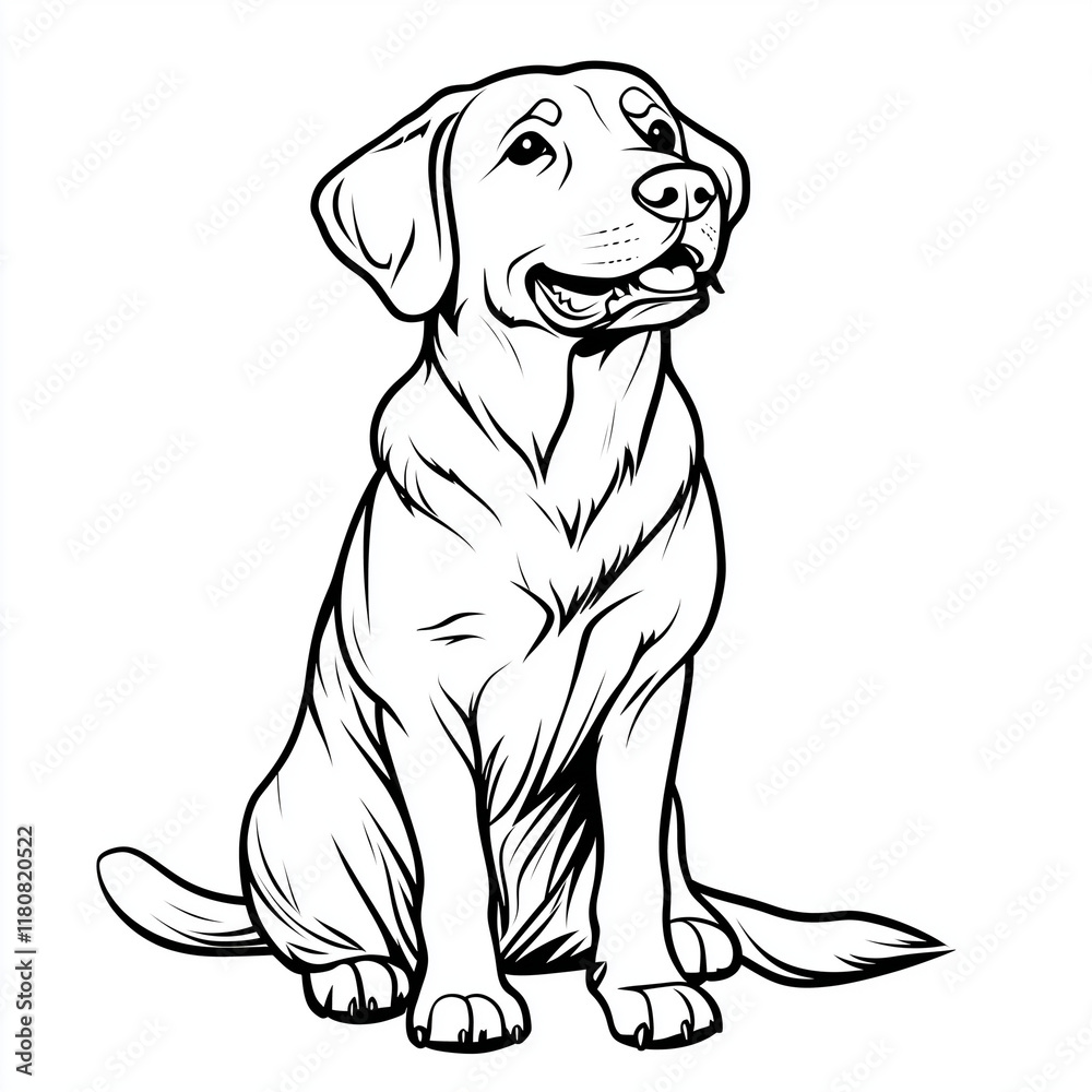 Fototapeta premium Simple line drawing of a Labrador Retriever full body on a white background,