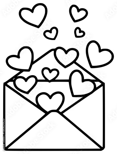 Outline of heart envelop for Valentine and love greets 