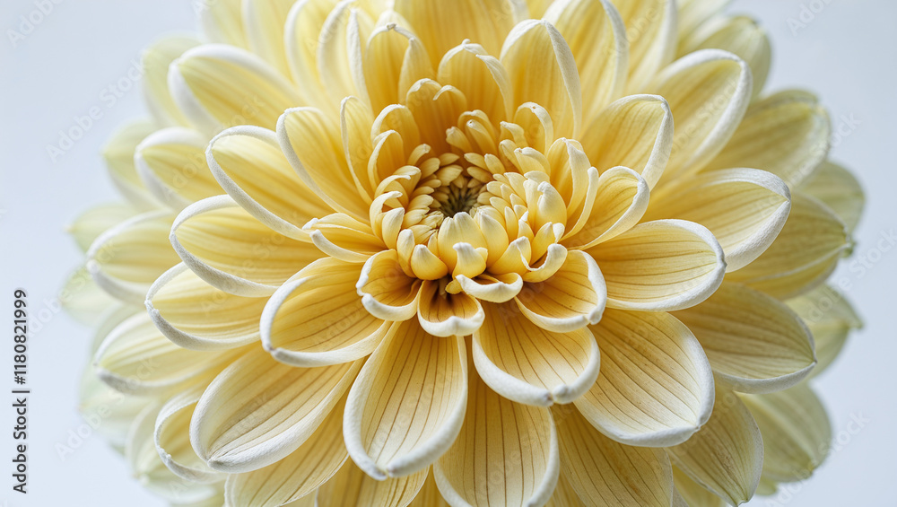 Close-up of a pale yellow dahlia flower. Close-up of a pale yellow dahlia flower.