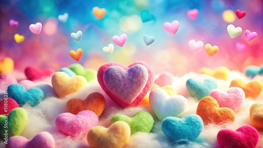 Fototapeta premium Pastel Cotton Candy Hearts: Sweet Dreamy Background - High-Resolution Image