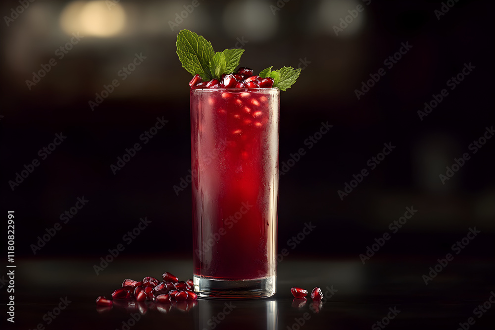 Refreshing Pomegranate Elixir with Jewel-like Seeds and Fresh Mint Garnish Refreshing Pomegranate Elixir with Jewel-like Seeds and Fresh Mint Garnish