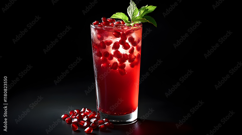 Refreshing Pomegranate Elixir with Jewel-like Seeds and Fresh Mint Garnish Refreshing Pomegranate Elixir with Jewel-like Seeds and Fresh Mint Garnish