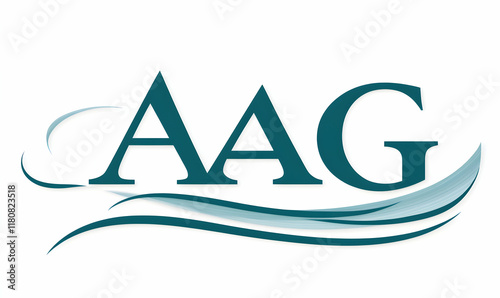 Abstract teal logo design featuring the letters AAG over stylized ocean waves, perfect for corporate branding, representing fluidity, growth, and stability. photo