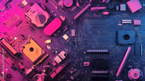 Intricate Computer Motherboard Featuring Multiple Components and Circuits in a Technological Environment Representing Modern Digital Innovation and Connectivity