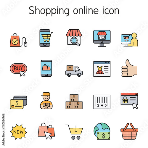 Shopping online & E-commerce icons in thin line style