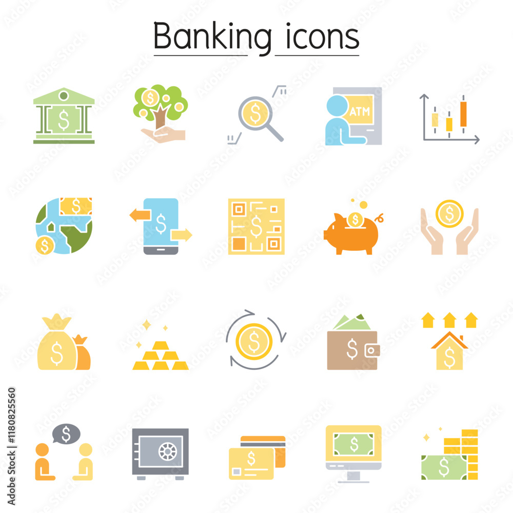 Banking icon set in thin line style Banking icon set in thin line style