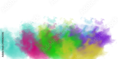 multicolored smoke of blue, purple and green colors isolated on transparent background