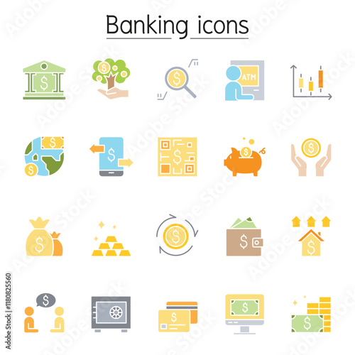 Banking icon set in thin line style