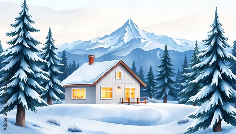 Naklejka premium Cozy Nordic House in Snowy Landscape