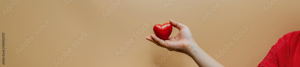 Mains tenant un cœur rouge brillant sur fond uni beige, symbole de don d’organe, d’amour ou de solidarité – avec espace négatif pour la Journée mondiale du don d’organes (17 octobre) Mains tenant un cœur rouge brillant sur fond uni beige, symbole de don d’organe, d’amour ou de solidarité – avec espace négatif pour la Journée mondiale du don d’organes (17 octobre)