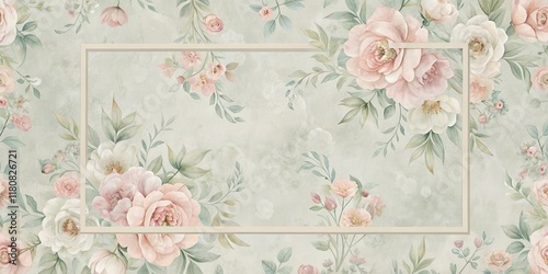 Elegant Pastel Floral Design with Rectangular Frame for Wedding Invitations or Home Decor