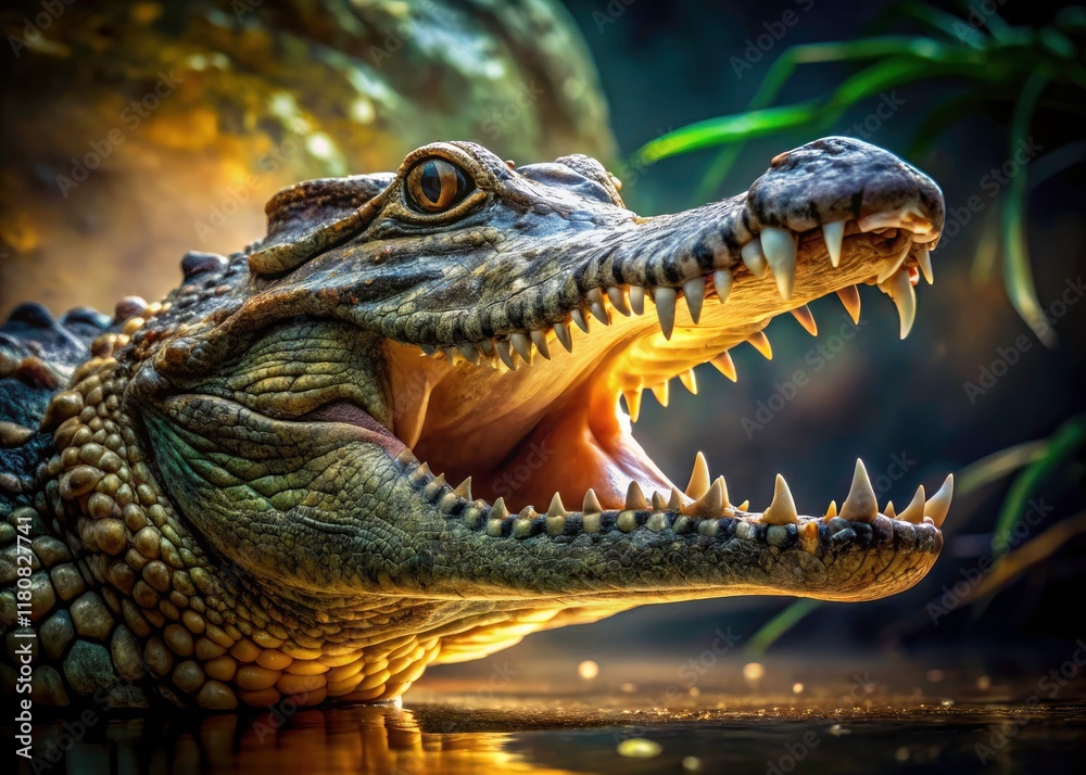 Obraz premium Surreal Crocodile Open Mouth, Jaws, Teeth, Reptile, Fantasy, Art, Photography, Surrealism, Digital Painting