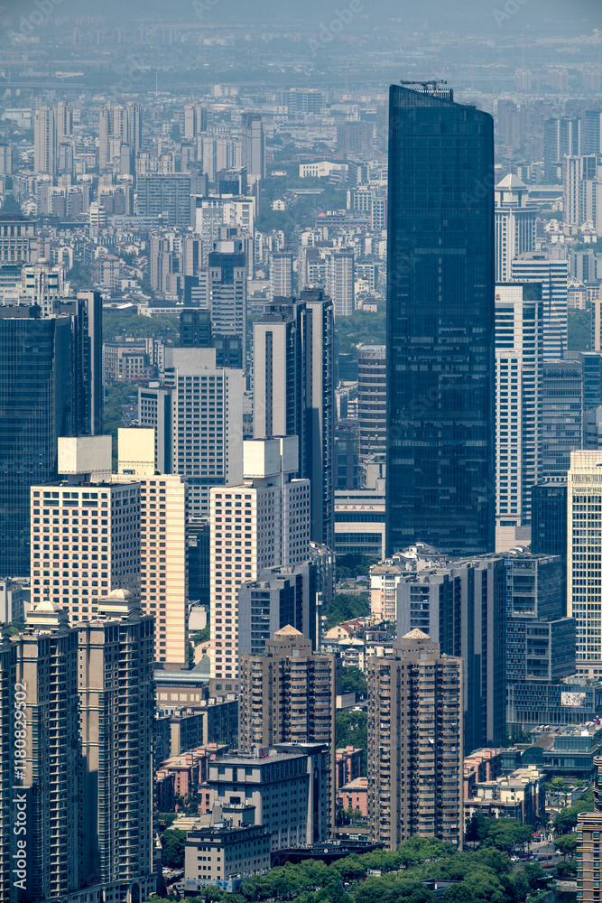 Fototapeta aerial view of Ningbo City, China