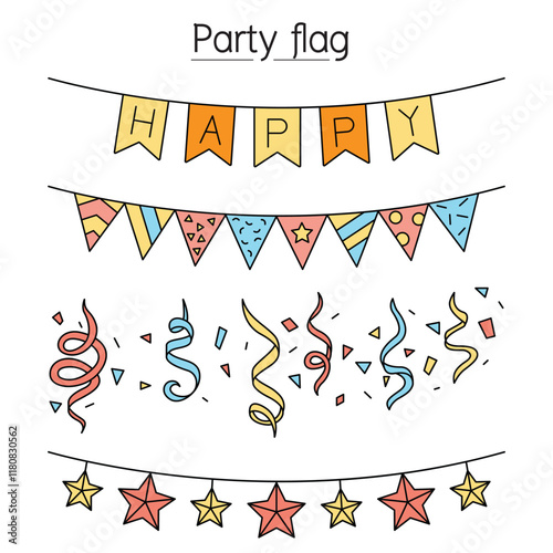 Party flag, pennant, Decoration, Bunting vector illustration graphic design in thin line style