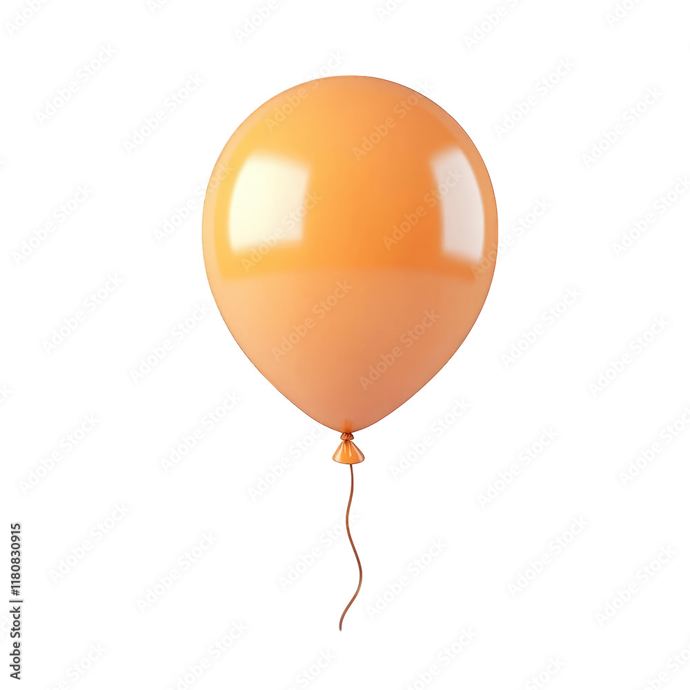 single. glossy orange balloon floating against a plain white background the balloon has a smooth surface and a curled string attached to its bottom. creating a cheerful and festive appearance. suitabl