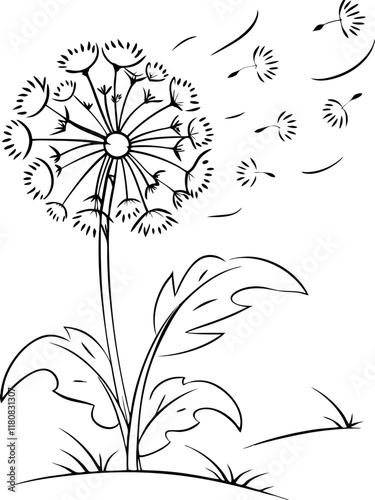 Dandelion Seed Head Ready-to-print coloring page on standard 8.5x11 inch paper