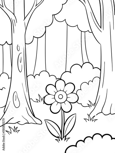 Forest Flower Coloring Page Nature Ready-to-print coloring page on standard 8.5x11 inch paper