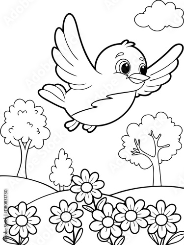 
Adorable Flying Bird Ready-to-print coloring page on standard 8.5x11 inch paper