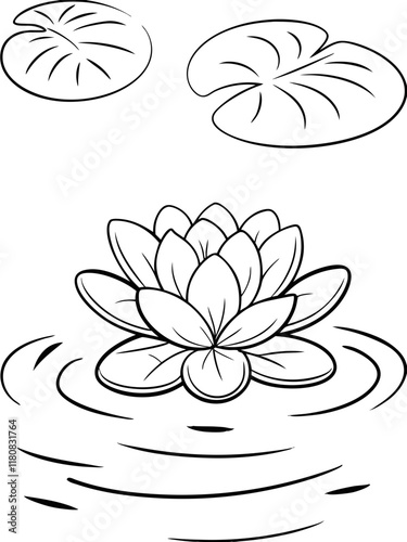 Water Lily Flower  Ready-to-print coloring page on standard 8.5x11 inch paper