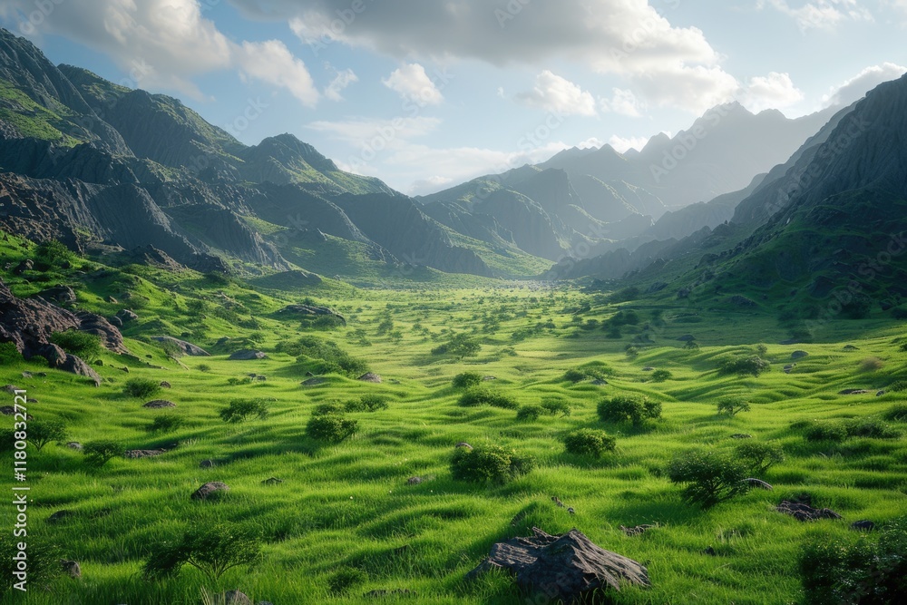 Fototapeta premium A lush green valley in Saudi Arabia.