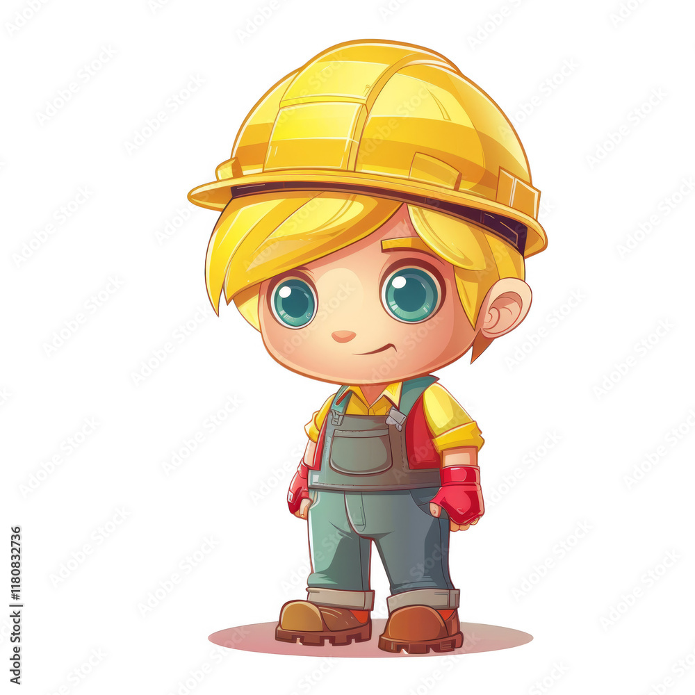 Cartoon illustration of a construction worker wearing a hard hat and overalls. Cartoon illustration of a construction worker wearing a hard hat and overalls.